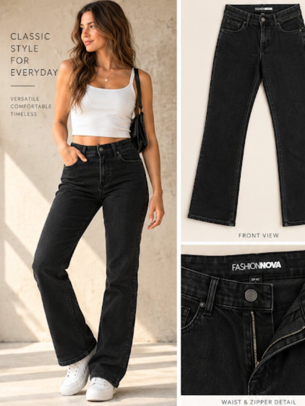 Fashion Nova Black High Rise Stretch Jeans Size 15 Straight Leg Flare